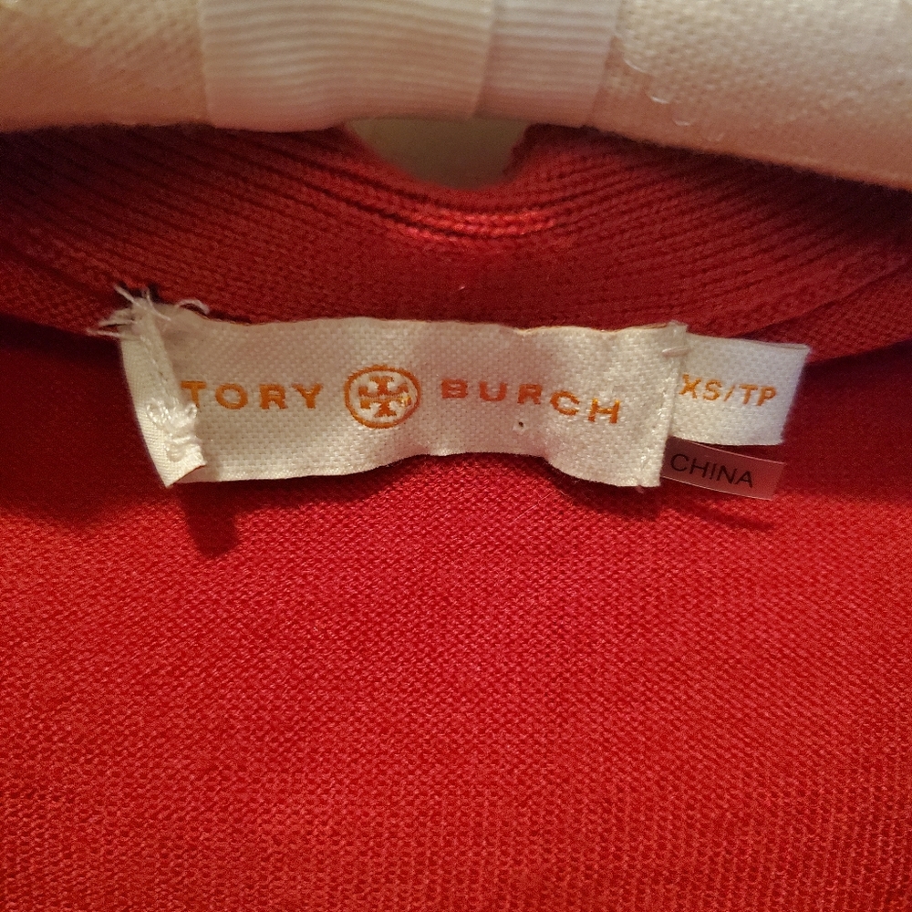 Tory Burch Madison Knit Cardigan Logo Buttons Womens XSmall Red - Picture 3 of 6